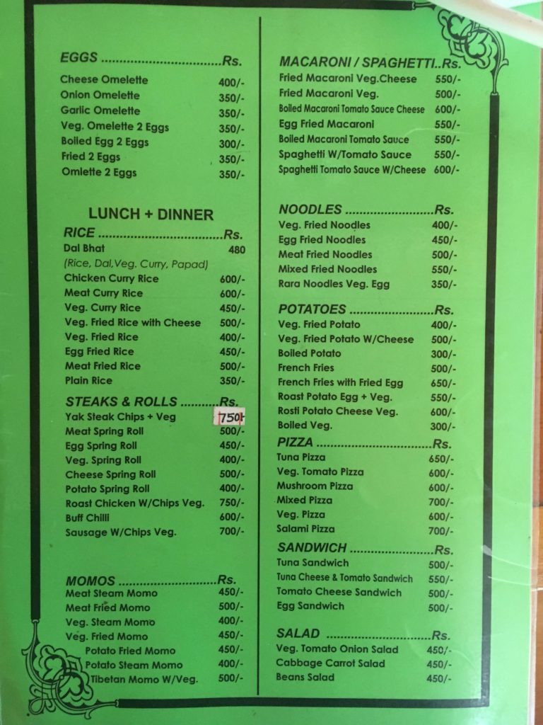 Sample menu for EBC trek, eating on EBC trek, Everest region trekking. Ultimate Guide to Everest Base Camp Trek, Three Passes Trek, Nepal Trekking