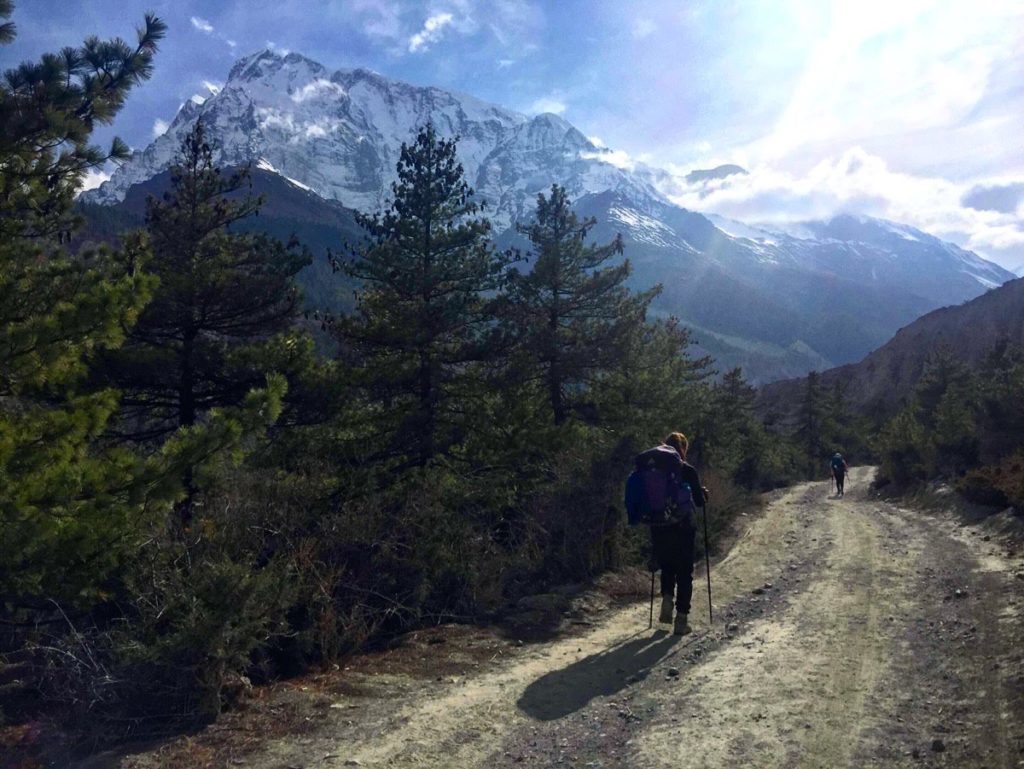 Erika's Travelventures hiking Annapurna Circuit mountains backdrop