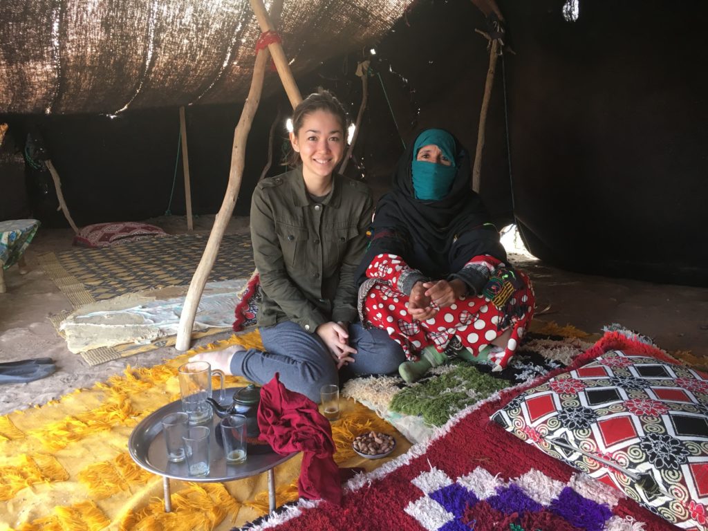 Nomad woman living in her hut in the Moroccan desert