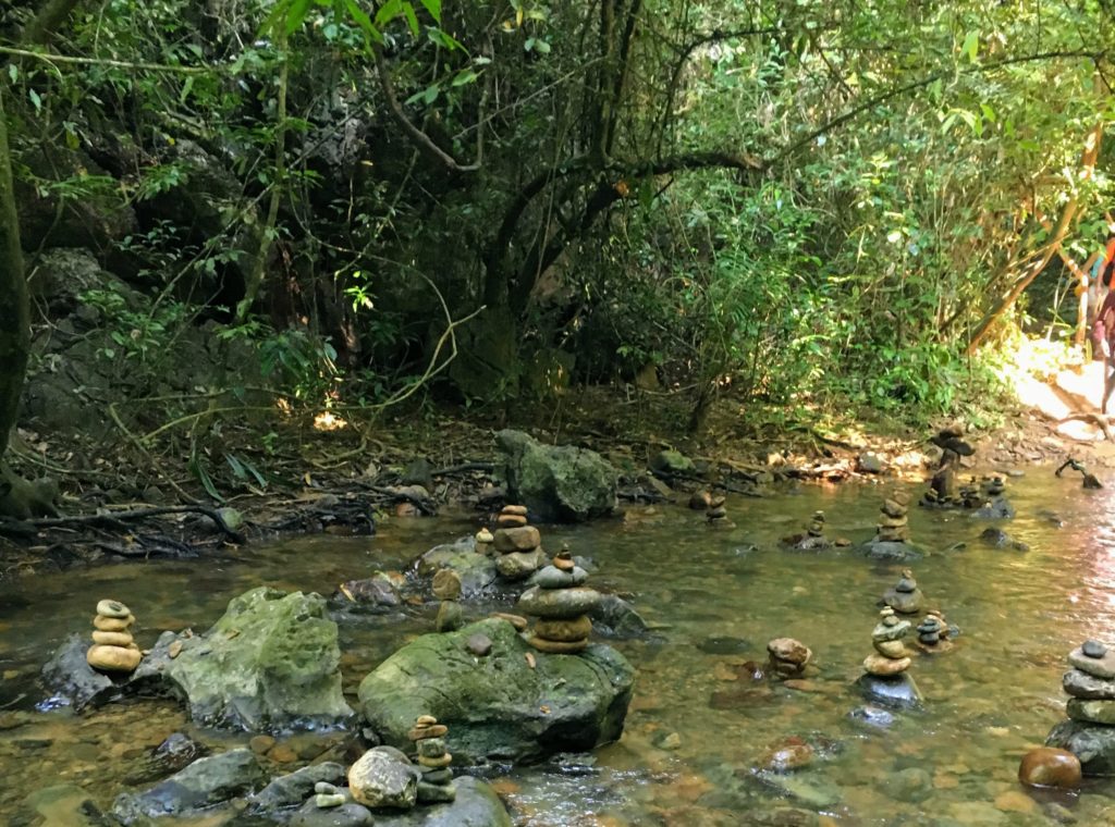 Rock Cairns on the jungle trail through Khao Sok National Park