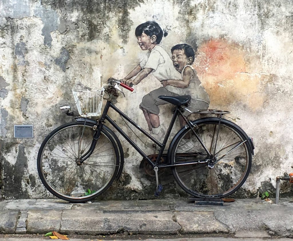 Children on a Bicycle, Georgetown Penang Malaysia, by Ernest Zacharevic