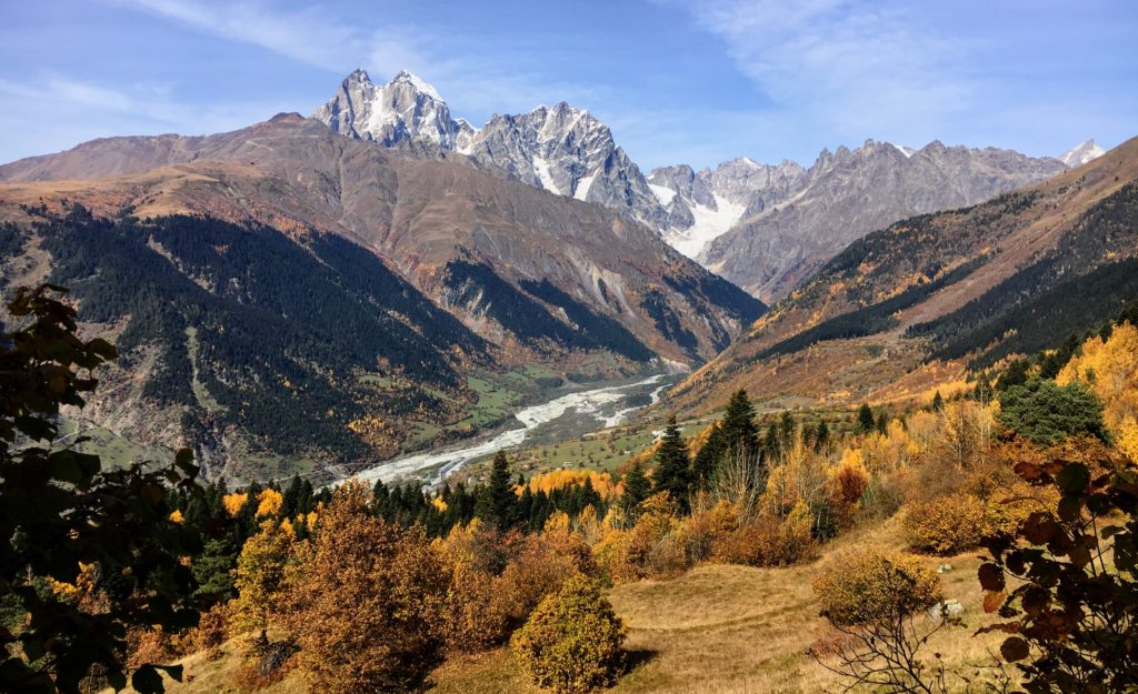 Mountain views outside of Mestia, in Svaneti, Georgia on the way to Zhabeshi and Ushguli, Georgia