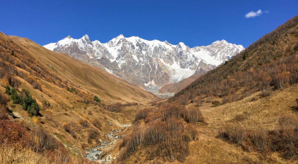 Mountain view between Mestia and Ushguli in Svaneti, Georgia trek