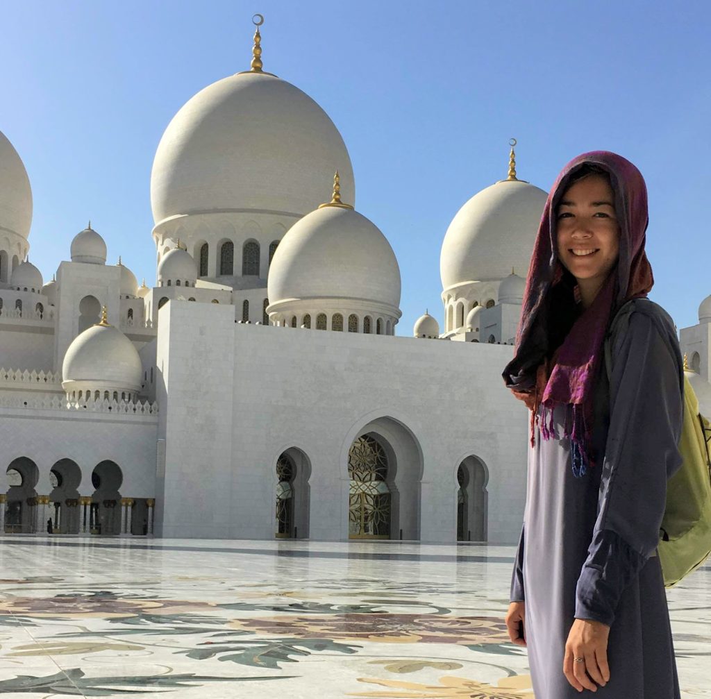 Erika at Abu Dhabi Sheik Zayed Grand Mosque