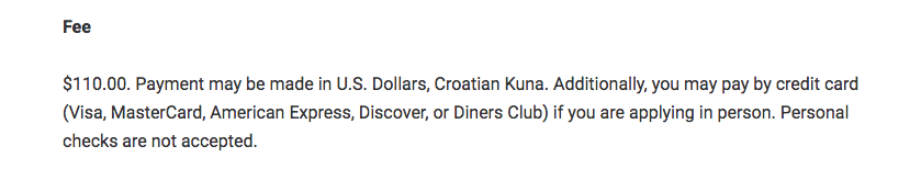 Payment options at Croatian U.S. Embassy