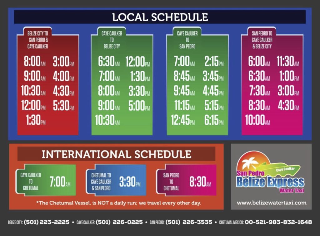 Belize Caye Caulker San Pedro Schedule