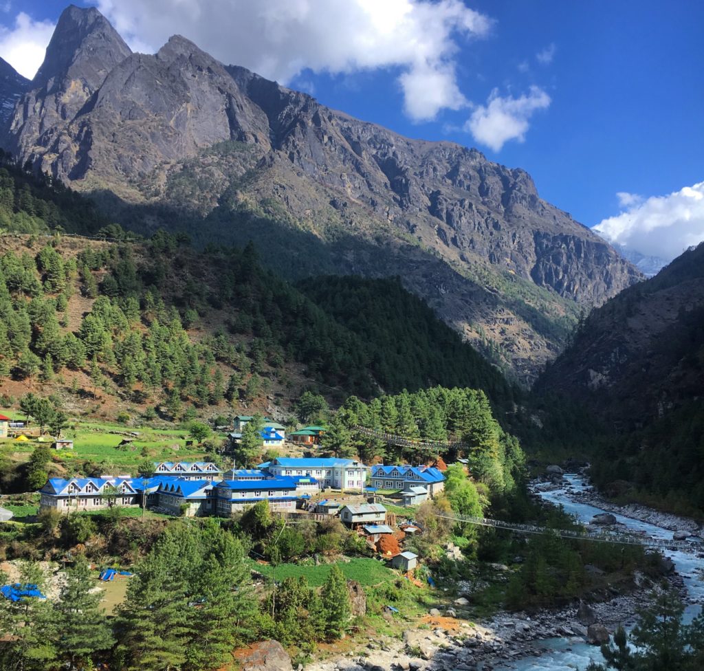 Beautiful Phakding village before Namche Bazaar in the Everest trekking region, Nepal