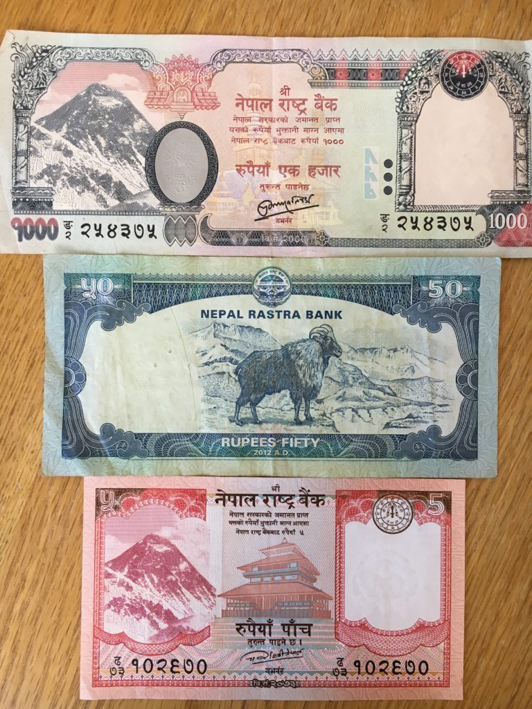 Nepalese Rupees with Everest image, budgeting for Nepal travel