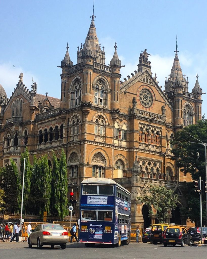 Mumbai, India double decker bus and Victoria station