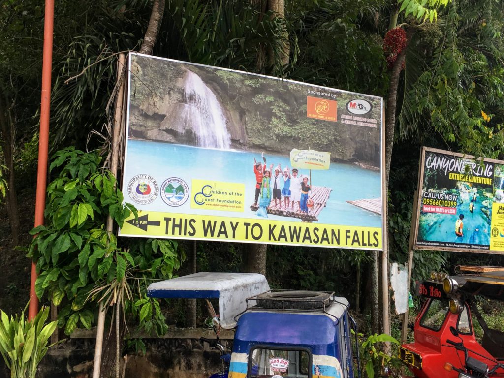 Kawasan Falls signage near Moalboal, Cebu Island Philippines four week Philippines Itinerary