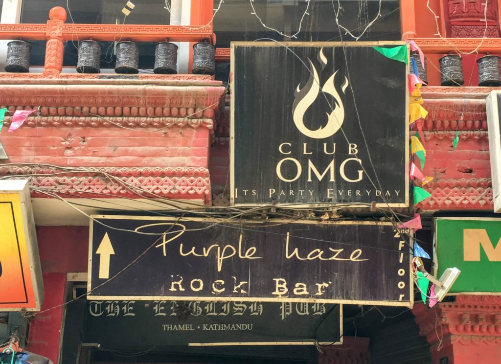 Thamel, Kathmandu Nepal where to party OMG Club and Purple Haze rock bar