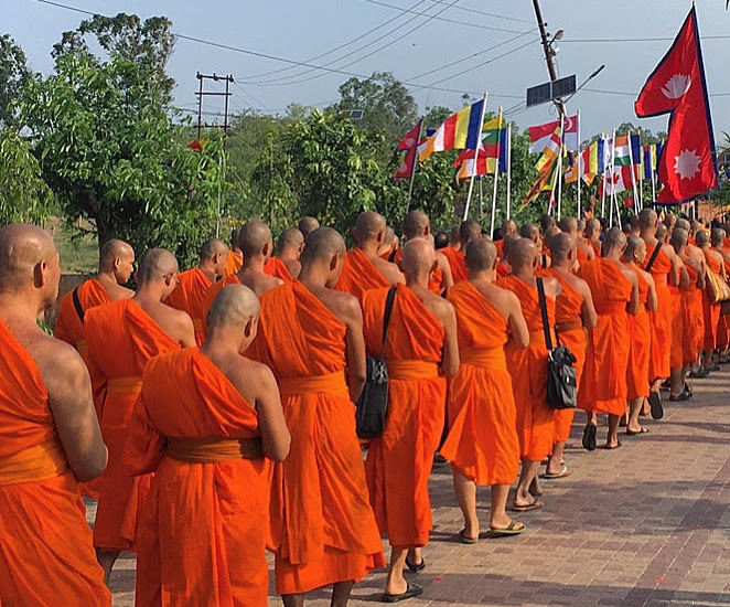 Monk procession in Lumbini