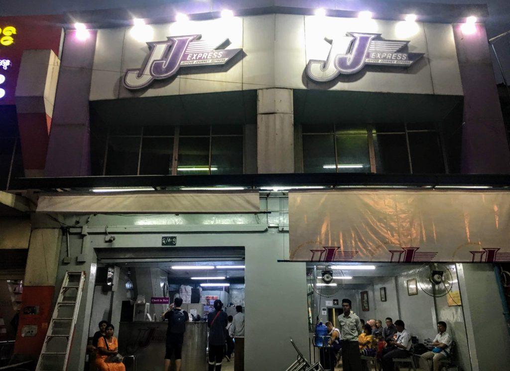 JJ Express bus station Yangon to Bagan overnight bus Myanmar