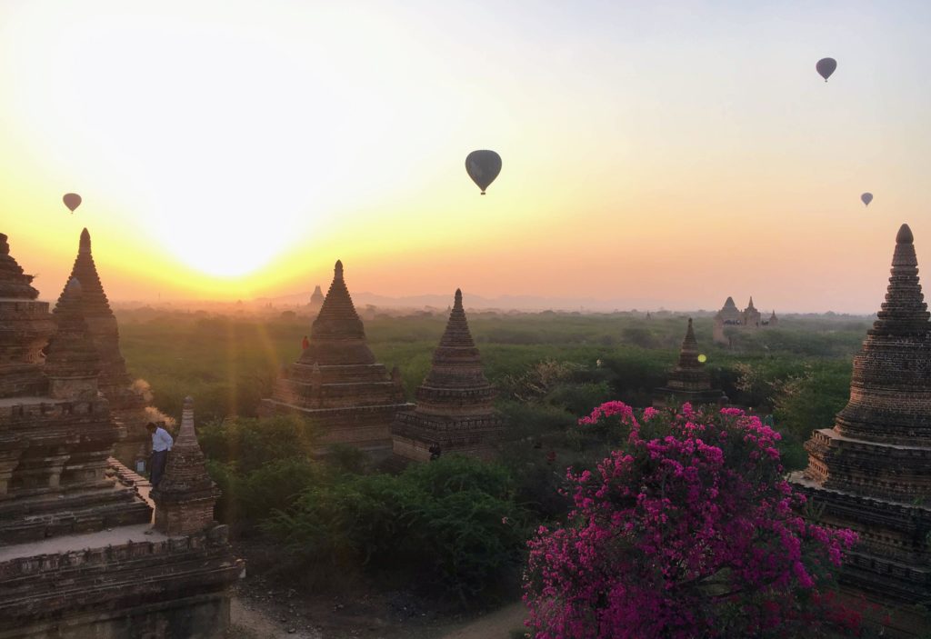 Sunrise over temples in Bagan, Myanmar. Best temples to climb for sunrise and sunset in Bagan Myanmar