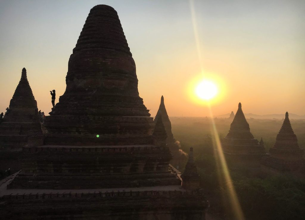 Sunrise over temples in Bagan, Myanmar. Best temples to climb for sunrise and sunset in Bagan Myanmar