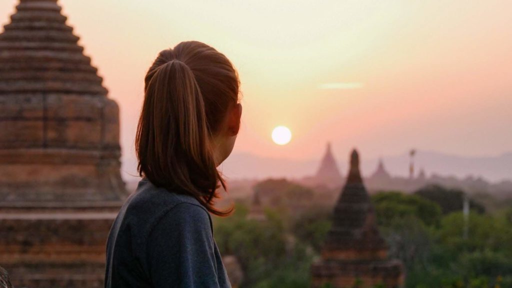 Sunset over temples in Bagan, Myanmar. Best temples to climb for sunrise and sunset in Bagan Myanmar