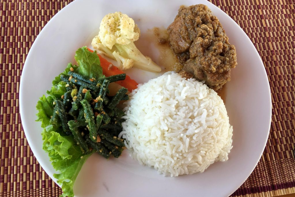 Pork lunch on RV Panorama ferry from Bagan to Mandalay, Myanmar