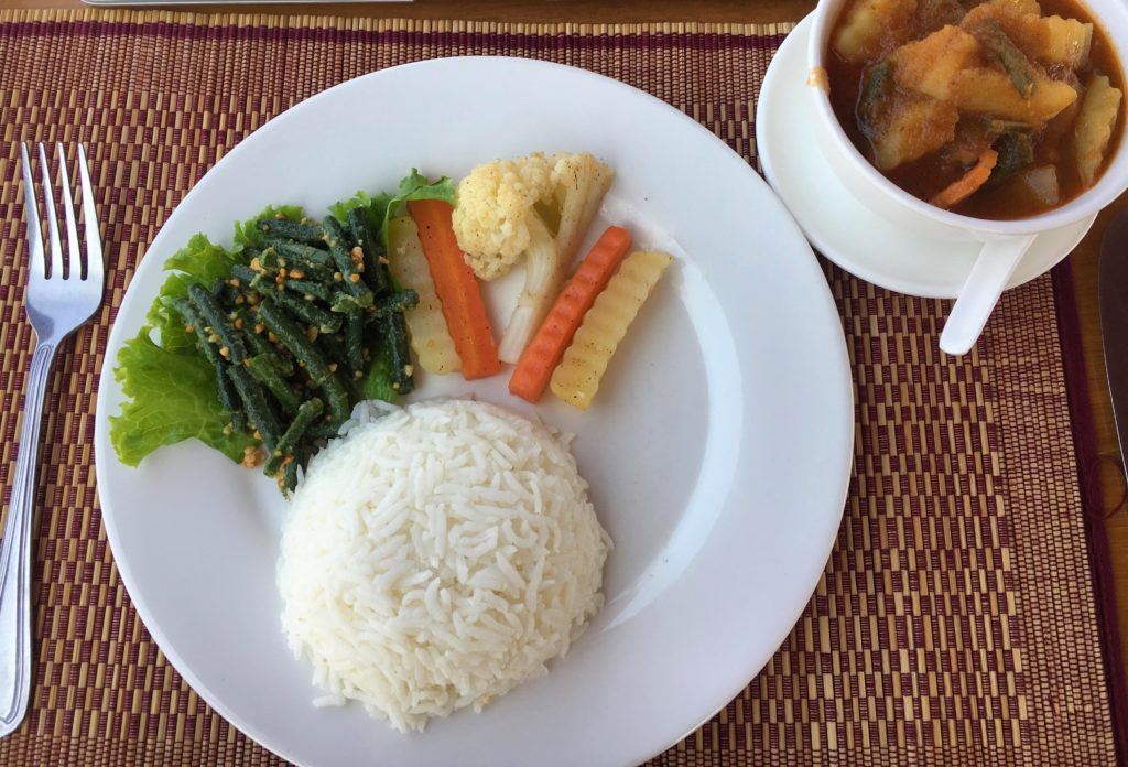 Vegetarian lunch on RV Panorama ferry from Bagan to Mandalay, Myanmar