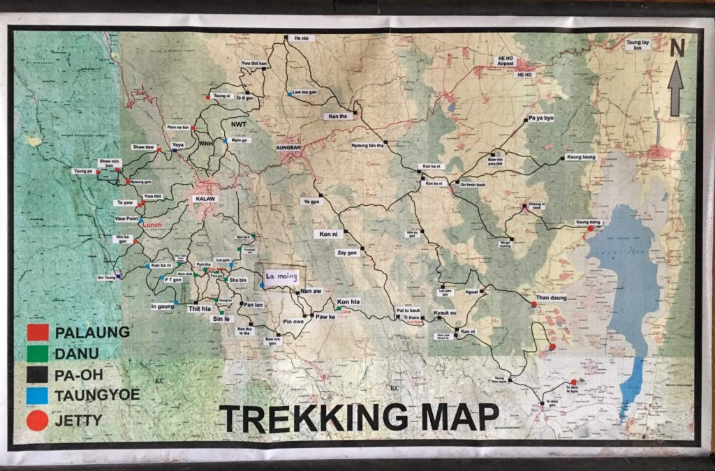 Trekking Map unguided Kalaw to Inle Lake Myanmar without a guide