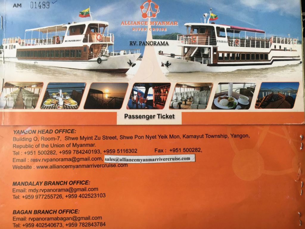 RV Panorama ferry ticket, Bagan to Mandalay ferry, Myanmar