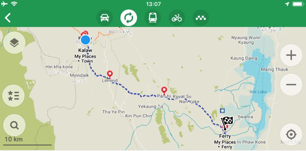 Maps.me navigation of Kalaw to Inle Lake trek unguided in Myanmar