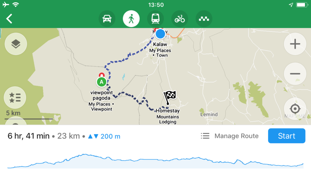 Maps.me navigation of Kalaw to Inle Lake trek unguided in Myanmar