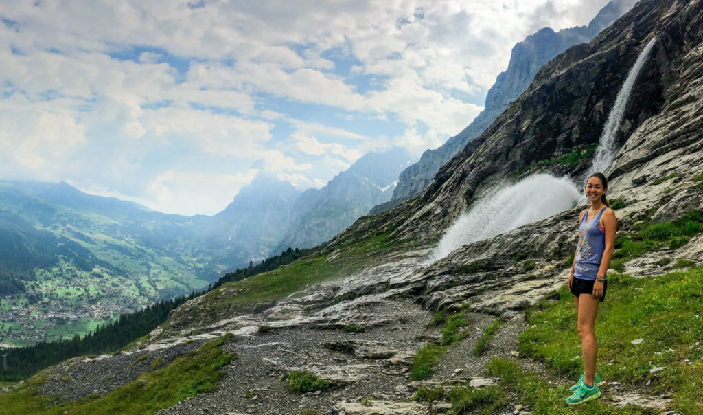 Hiking the Eiger trail in Switzerland, in the Swiss Alps. Between Kleine Scheidegg, Grindelwald, Lauterbrunnen, and Interlaken hike