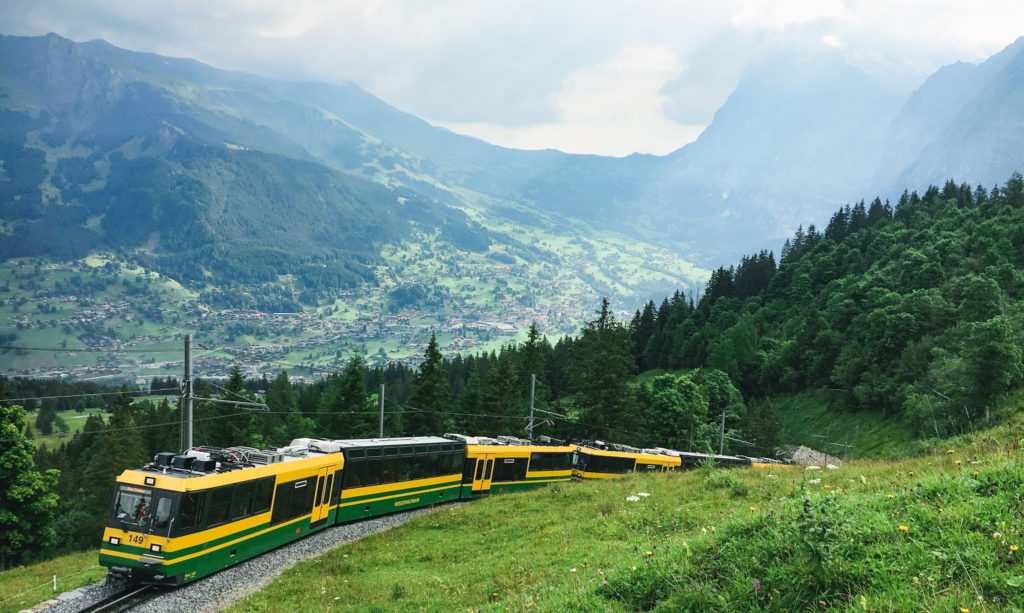 Hiking the Eiger trail in Switzerland, in the Swiss Alps. Between Kleine Scheidegg, Grindelwald, Lauterbrunnen, and Interlaken hike