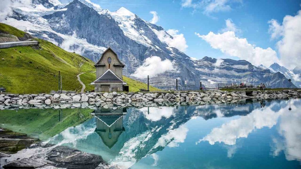 Hiking the Eiger trail in Switzerland, in the Swiss Alps. Between Kleine Scheidegg, Grindelwald, Lauterbrunnen, and Interlaken hike