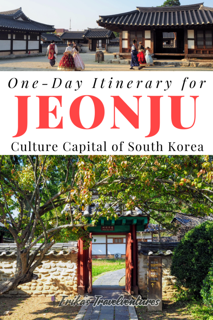 Jeonju one day itinerary, how to spend one day in jeonju: eating bibimbap, exploring the old hanok village, walking along the river, visiting the market and mural village, catholic church and portrait museum pinterest