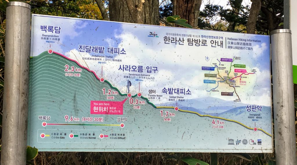 hiking hallasan on jeju island in south Korea. Map and how to get there, which is the best trail for hiking Hallasan Gwanemusa Trail Seongpanak Trail summit