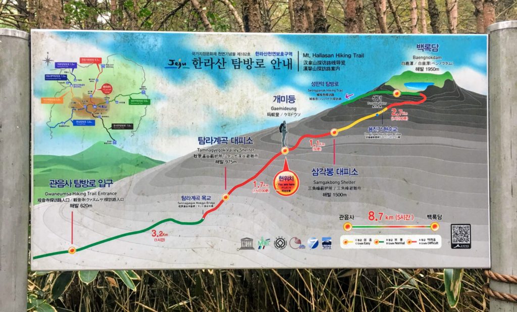 hiking hallasan on jeju island in south Korea. Map and how to get there, which is the best trail for hiking Hallasan Gwanemusa Trail Seongpanak Trail summit