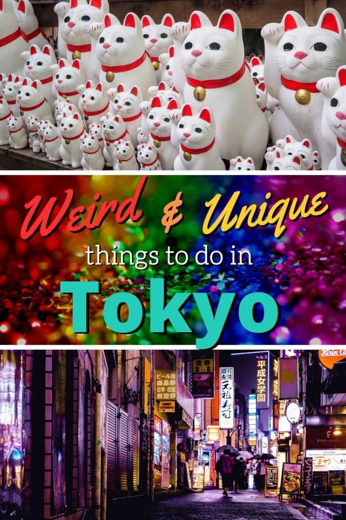 weird things to do in tokyo, unique things to do in tokyo, character street, gotokuji cat temple, mario kart, real like mario kart in tokyo, monster cafe, robot restaurant, sailor moon restaurant, ninja experience, weird tokyo experiences pinterest