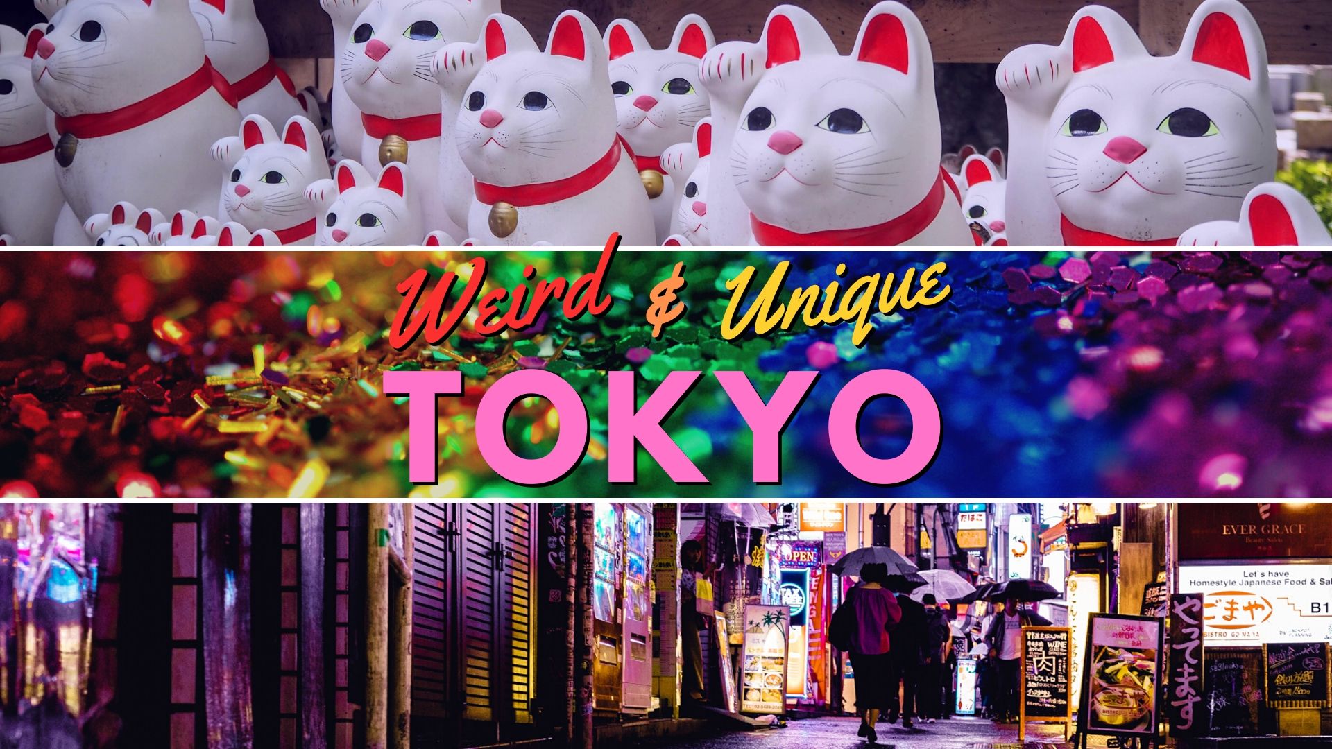 weird things to do in tokyo, unique things to do in tokyo, character street, gotokuji cat temple, mario kart, real like mario kart in tokyo, monster cafe, robot restaurant, sailor moon restaurant, ninja experience, weird tokyo experiences cover