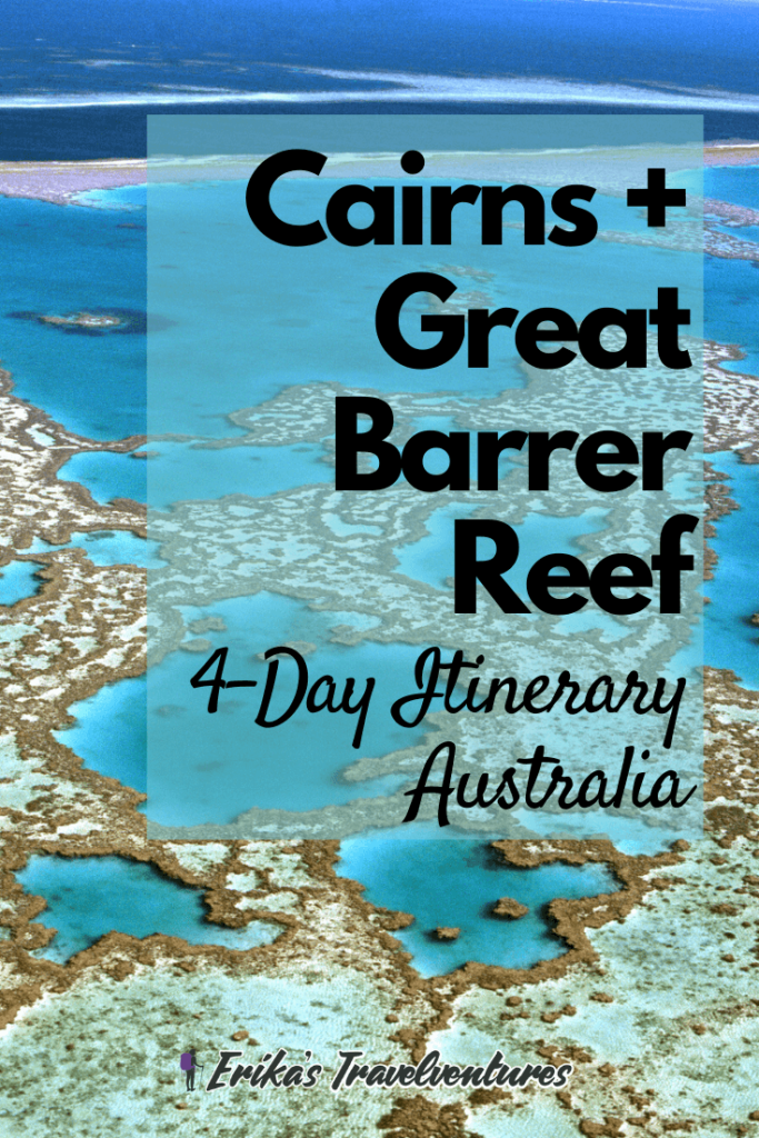 Cairns 4 day Itinerary Day 1 - Explore the city, Aquarium, Hemingway’s Brewery, Esplanade Day 2 - Great Barrier Reef Tour Day 3 - Explore water falls Day 4 - Kuranda Scenic Train and Tour