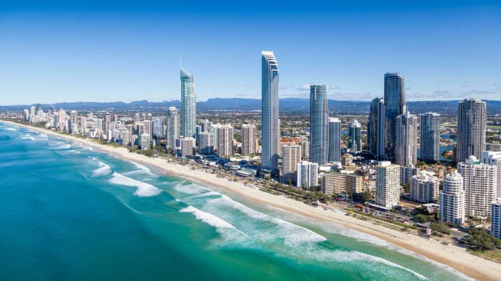 Gold Coast Queensland, Gold Coast skyscrapers. Sydney to Brisbane itinerary, road trip Sydney to Brisbane. Roadtrip from Sydney to Brisbane 7-day itinerary. Sydney to Gold Coast road trip itinerary