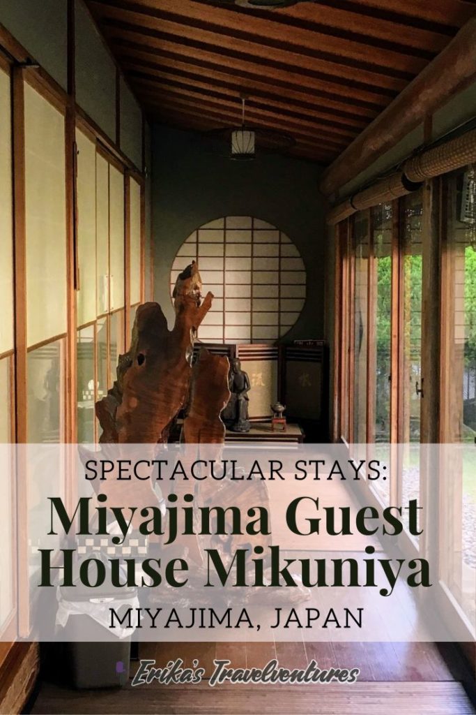 Miyajima Guest House Mikuniya, miyajima deer, best budget accommodation on miyajima hiroshima, japanese garden, white tanuki, ryokan guesthouse and hostel, Japanese culture and handicrafts station pinterest