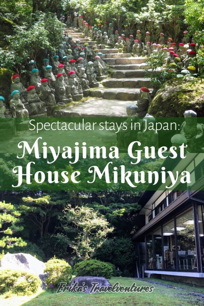 Miyajima Guest House Mikuniya, miyajima deer, best budget accommodation on miyajima hiroshima, japanese garden, white tanuki, ryokan guesthouse and hostel, Japanese culture and handicrafts station pinterest
