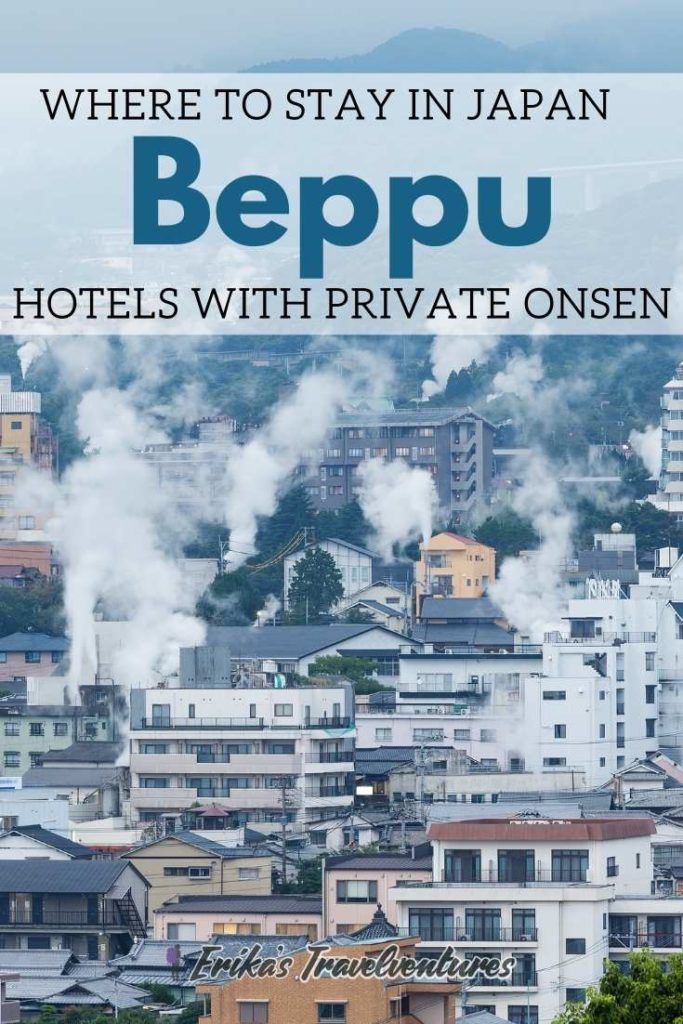 Beppu hotels with private onsen, Beppu ryokan with private onsen, Private Japanese hot springs in Beppu, Kyushu, where to stay in Beppu Japan, Onsen hot springs in Japan pinterest