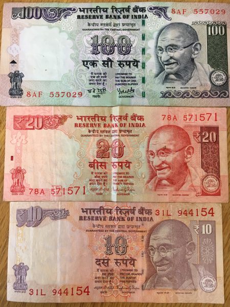 Indian Rupees with Gandhi budgeting for India