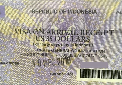 Indonesia visa on arrival receipt how to renew in Lombok or Gili Islands